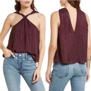 Frame Denim Tops Frame Draped Textured Silk Halter Top In Cabernet SZ XS